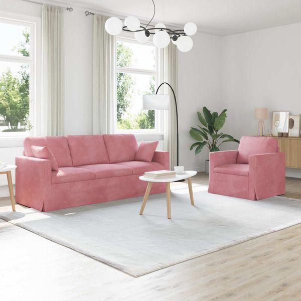 vidaXL Sada pohoviek 2 pcs Ružová 198 x 78 x 80 cm Zamat