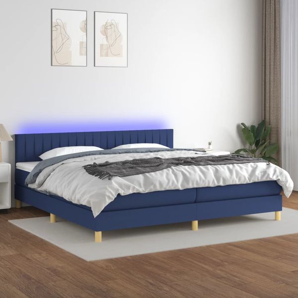 vidaXL Posteľ boxsping s matracom a LED modrá 200x200 cm látka