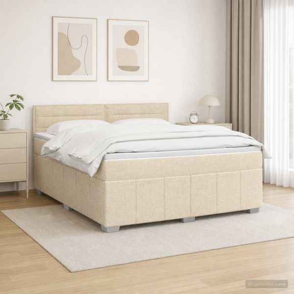 vidaXL LED boxspring posteľ s matracom Krémová 140 x 190 cm Látka
