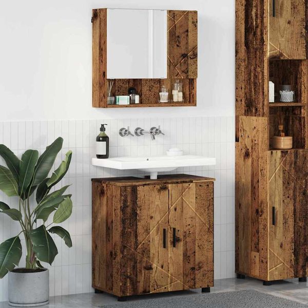 vidaXL Sada kúpeľňového nábytku Nástenný s úložiskom 2 pcs Staré drevo