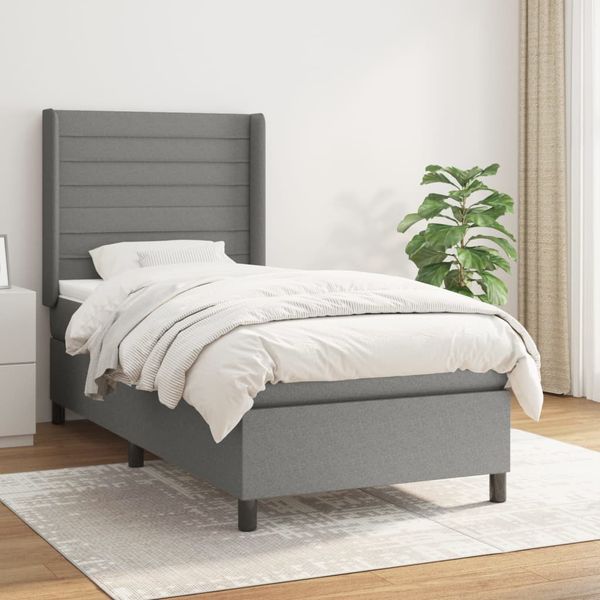 vidaXL Boxspring posteľ s matracom tmavosivá 90x190 cm látka