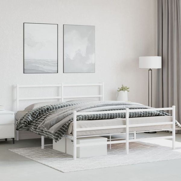 vidaXL Kovový rám postele s predným a zadným čelom biely 160x200 cm