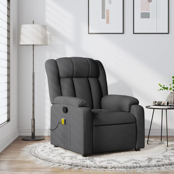 vidaXL Masážne kreslo s polohovacím mechanizmom, tmavosivá látka