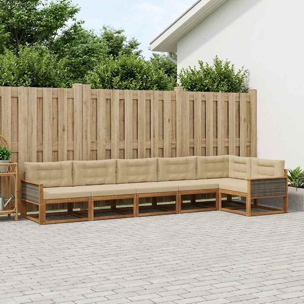 vidaXL Záhradná súprava gaučov s vankúšom 6 pcs Prírodná a béžová