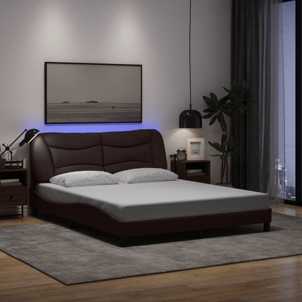vidaXL Rám postele s LED bez matraca Hvar tmavohnedý 160x200 cm látka