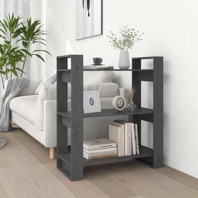 vidaXL Knižnica/deliaca stena sivá 80x35x91 cm masívna borovica