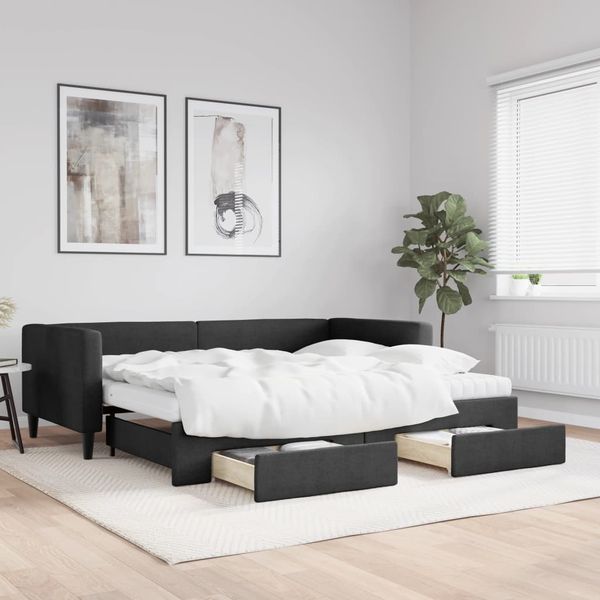 vidaXL Rozkladacia denná posteľ so zásuvkami čierna 90x200 cm látka