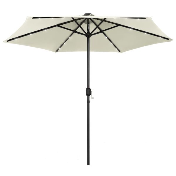 vidaXL Záhradný slnečník s LED, hliníková tyč 270 cm, pieskovo biely