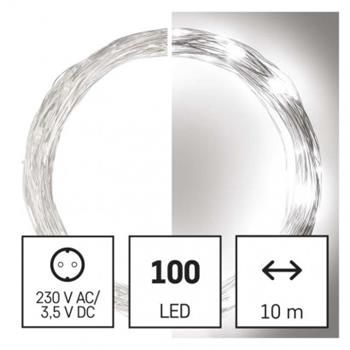 LED vianočný nano reťazec strieborný, 10 m, vonkajší aj vnútorný, studená biela, časovač