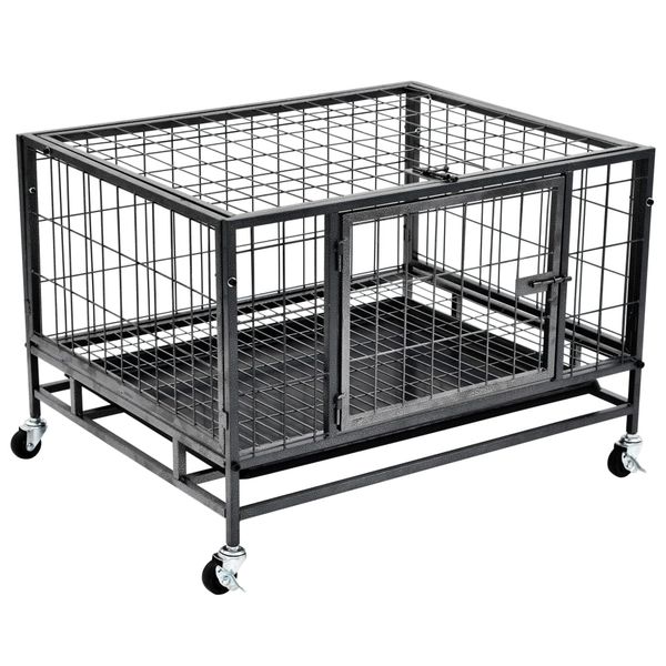 vidaXL Pevná klietka pre psa s kolieskami 82x66x56 cm oceľová