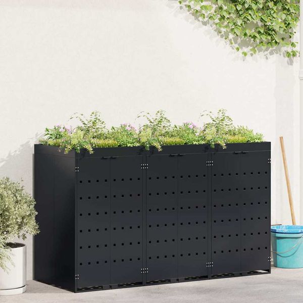 vidaXL Úložisko na 3 koše Wheelie Čierna 204 x 77,5 x 121,5 cm