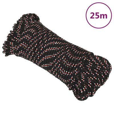 vidaXL Lodné lano čierne 5 mm 25 m polypropylén