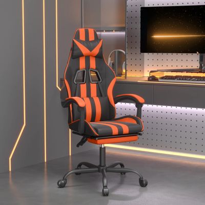 vidaXL Herná stolička s podnožkou čierna a oranžová látková