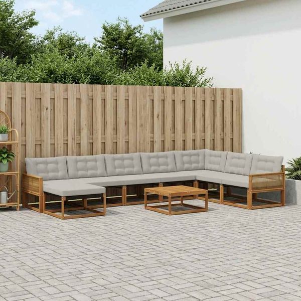 vidaXL Záhradná súprava gaučov s vankúšom 9 pcs Prírodná a svetlosivá