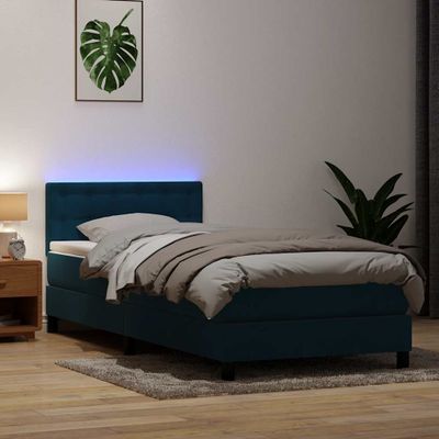 vidaXL Posteľný rám boxsping s matracom a LED tmavomodrý 80x220 cm zamat