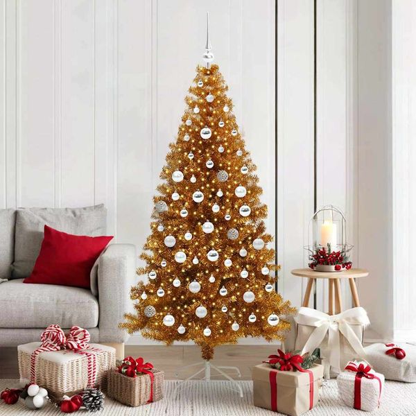 vidaXL Vianočný stromček s 300 LED-i so stojanom Zlatá 180 cm PET