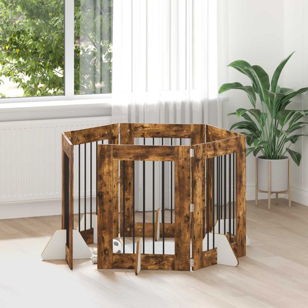 vidaXL Brána pre psov so stojanmi 6 pcs Dymový dub 60 x 80 cm