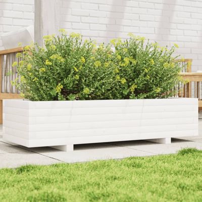 vidaXL Záhradný kvetináč biely 110x40x26,5 cm borovicový masív