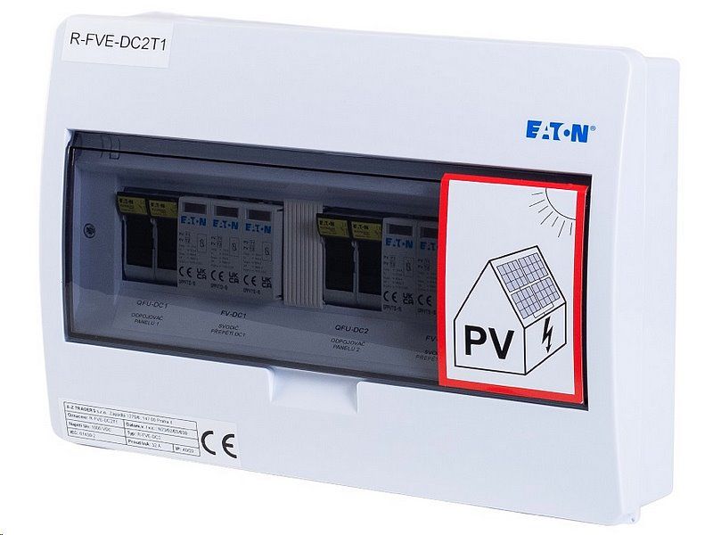 Rozvádzač R-FVE-DC2T1 EATON, T1+T2 (1000 V DC / 32 A) pre 2 stringy IP40 certifikovaný