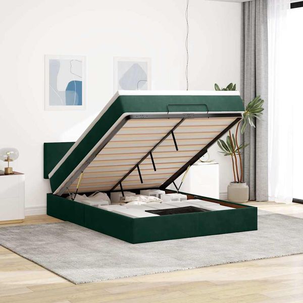 vidaXL Osmanská posteľ s matracom Tmavo zelená 140x190 cm Zamat