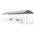 vidaXL Vonkajší koterec pre psov so strechou striebor. 2x14x2,5m oceľ