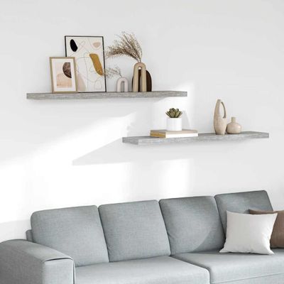 vidaXL Plávajúce nástenné police 2 ks betónovosivé 120x23,5x3,8 cm MDF