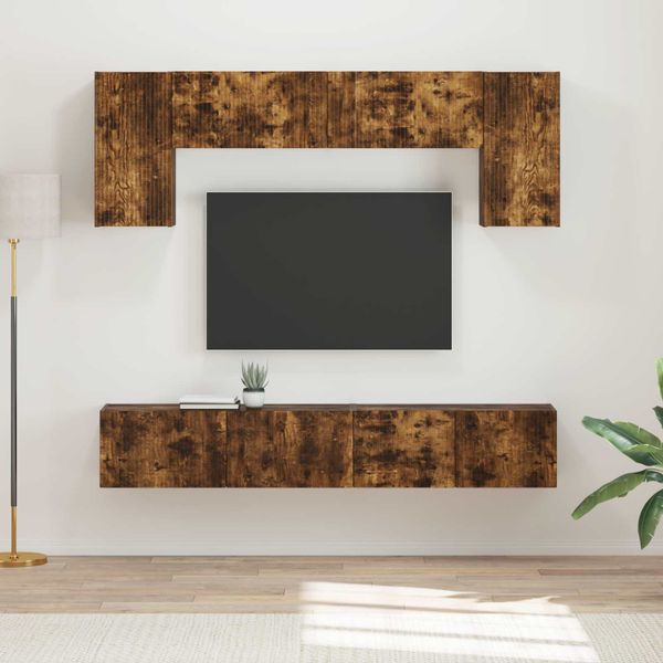 vidaXL Zostava TV skriniek Nástenný 4 pcs Dymová dub Kompozitné drevo