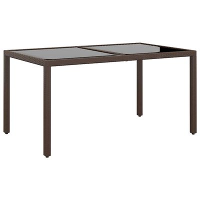 vidaXL Záhradný stôl 150x90x75 cm tvrdené sklo a polyratan hnedý