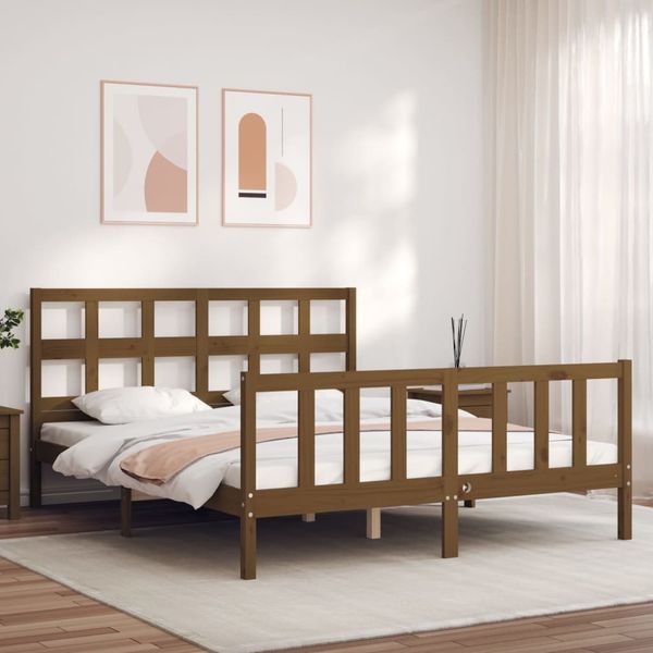 vidaXL Posteľný rám s čelom medovo hnedý King Size masívne drevo