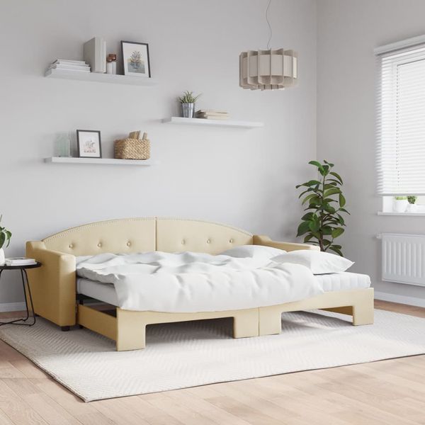 vidaXL Rozkladacia denná posteľ s matracmi krémová 80x200 cm látka