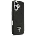 Guess Case Magsafe PU kožené puzdro s trojuholníkovým logom Strieborný kovový rám fotoaparátu pre iPhone 17 čierna
