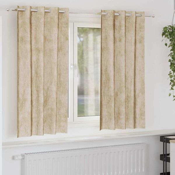 vidaXL Sametové závesy so záclonami 2 pcs Krémová 175 x 140 cm Zamat