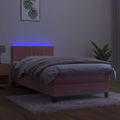 vidaXL Posteľný rám boxsping s matracom a LED ružový 90x190 cm zamat