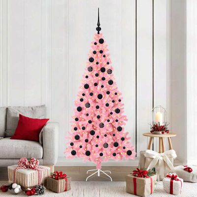 vidaXL Vianočný stromček s 300 LED-i so stojanom Ružová 180 cm PVC