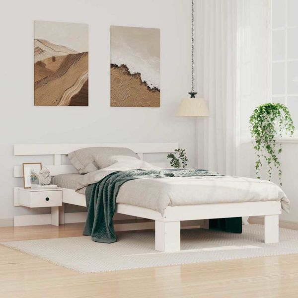 vidaXL Rám postele Biela 75 x 190 cm Masívne borovicové drevo