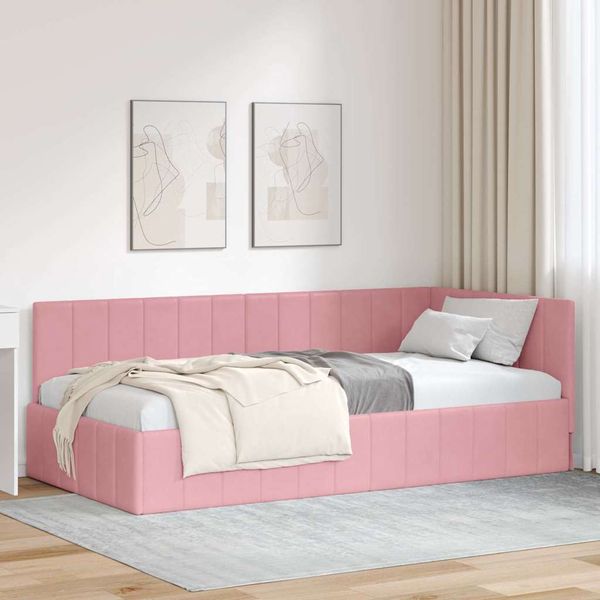 vidaXL Rohový rám postele s čelnou doskou Ružová 100 cm x 200 cm Zamat