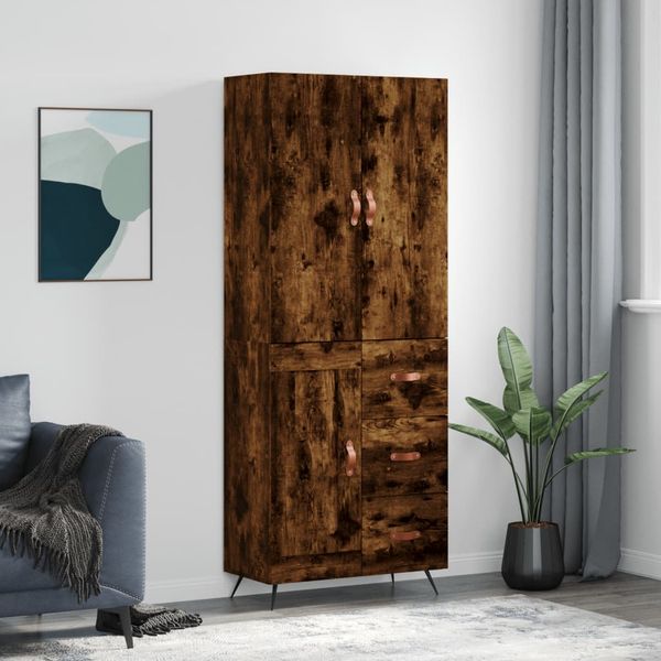 vidaXL Vysoká skrinka dymový dub 69,5x34x180 cm spracované drevo