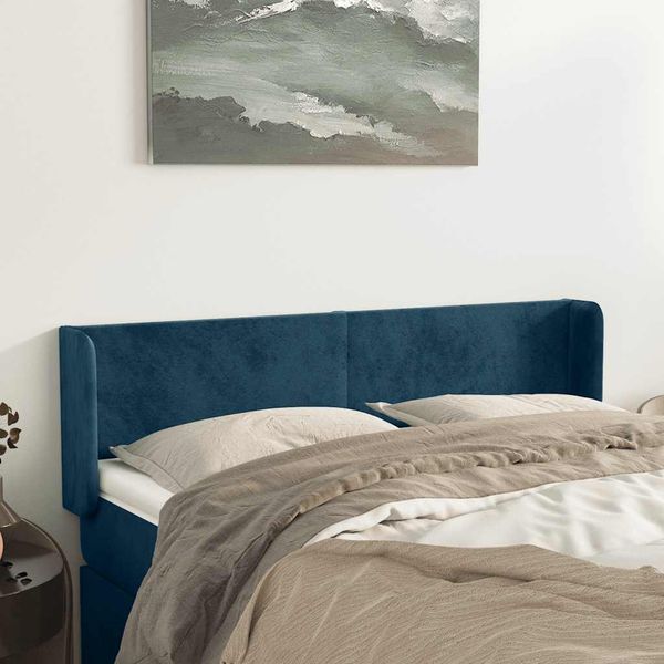 vidaXL Čelo postele so záhybmi tmavomodrá 147x16x78/88 cm zamat