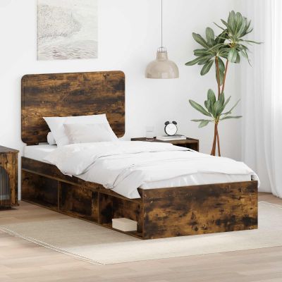 vidaXL Rám postele Dymová dub 90 x 200 cm Masívne borovicové drevo