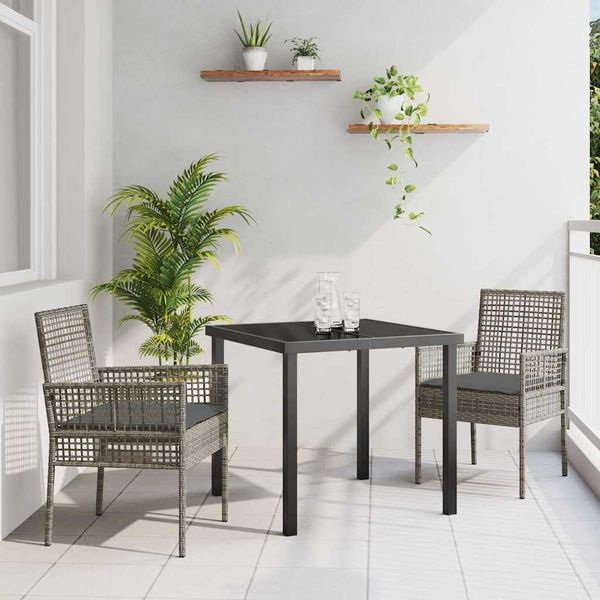 vidaXL Záhradný jedálenský set s vankúšom 3 pcs Sivá polyratan