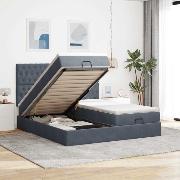 vidaXL Osmanský rám postele s matracmi tmavosivá 200x200 cm zamat