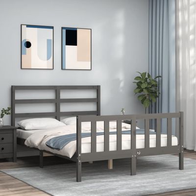 vidaXL Rám postele s čelom sivý 140x190 cm masívne drevo