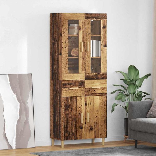 vidaXL Highboard Staré drevo 69,5 x 34 x 180 cm Kompozitné drevo