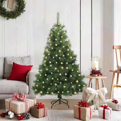 vidaXL Umelý vianočný stromček s 150 LED-i Zelená 120 cm PE a PVC