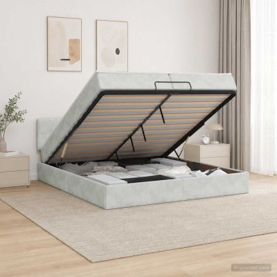 vidaXL Ottoman posteľ s matracom a LED Svetlosivá 200 x 200 cm Zamat