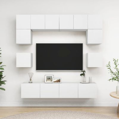vidaXL 8-dielna súprava TV skriniek, biela, kompozitné drevo