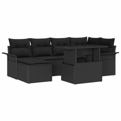 vidaXL Súprava záhradných pohoviek s vankúšom 7 pcs Čierna Poly ratan