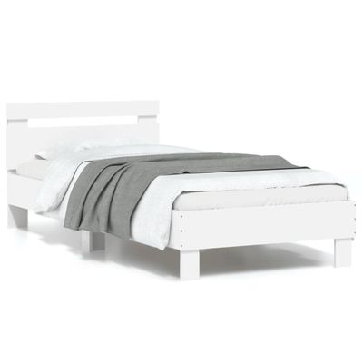 vidaXL Posteľný rám s čelom a LED svetlami biely 90x190 cm