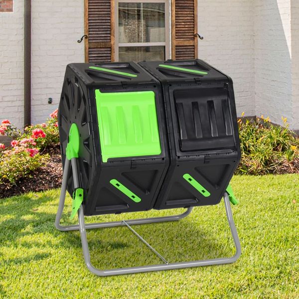 vidaXL Bubnový kompostér dvojkomorový 63x60x74 cm 140 l polypropylén