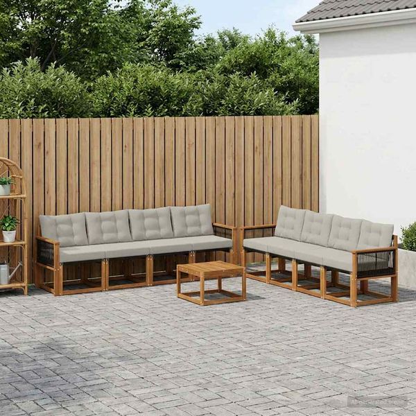 vidaXL Záhradná súprava gaučov s vankúšom 9 pcs Prírodná a svetlosivá